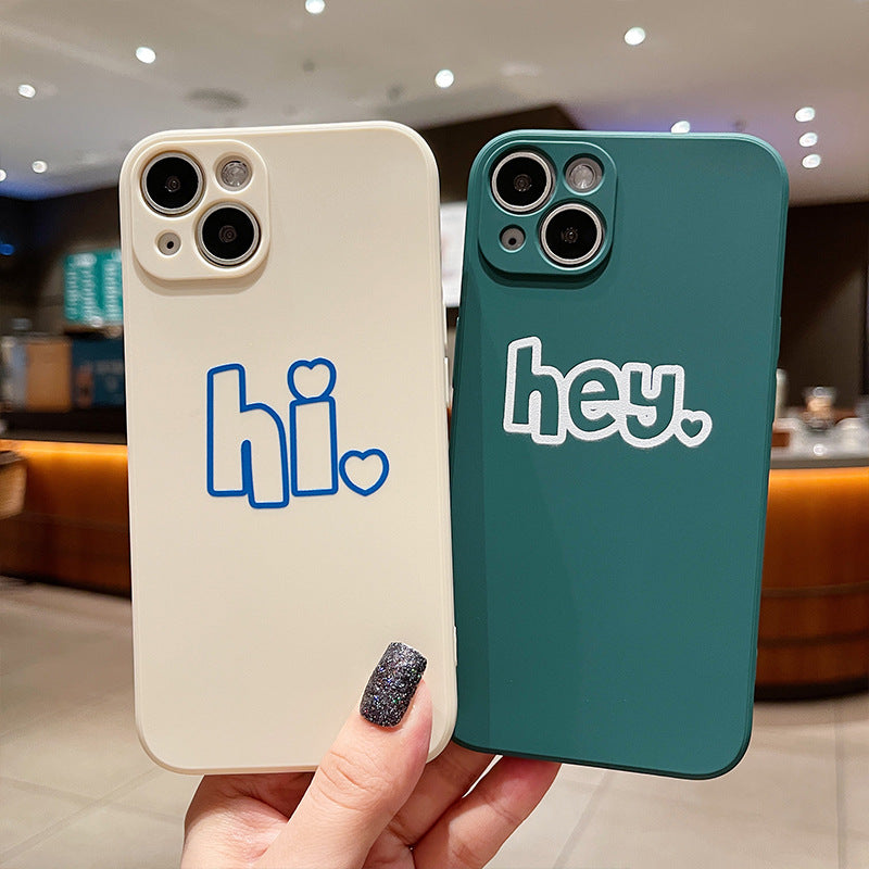 Solid Color Silicone Personality English Couple iPhone Case