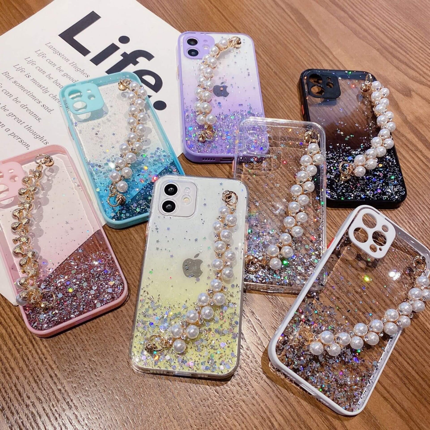 Gradient Glitter Pearl Bracelet Bling Clear Coque et skin adhésive iPhone