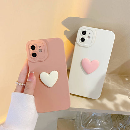 Solid Color 3D Love Heart Couple iPhone Case