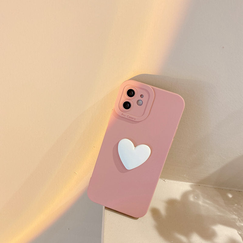 Solid Color 3D Love Heart Couple iPhone Case