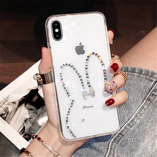 Cute Cartoon Rhinestone Rabbit Clear iPhone Case