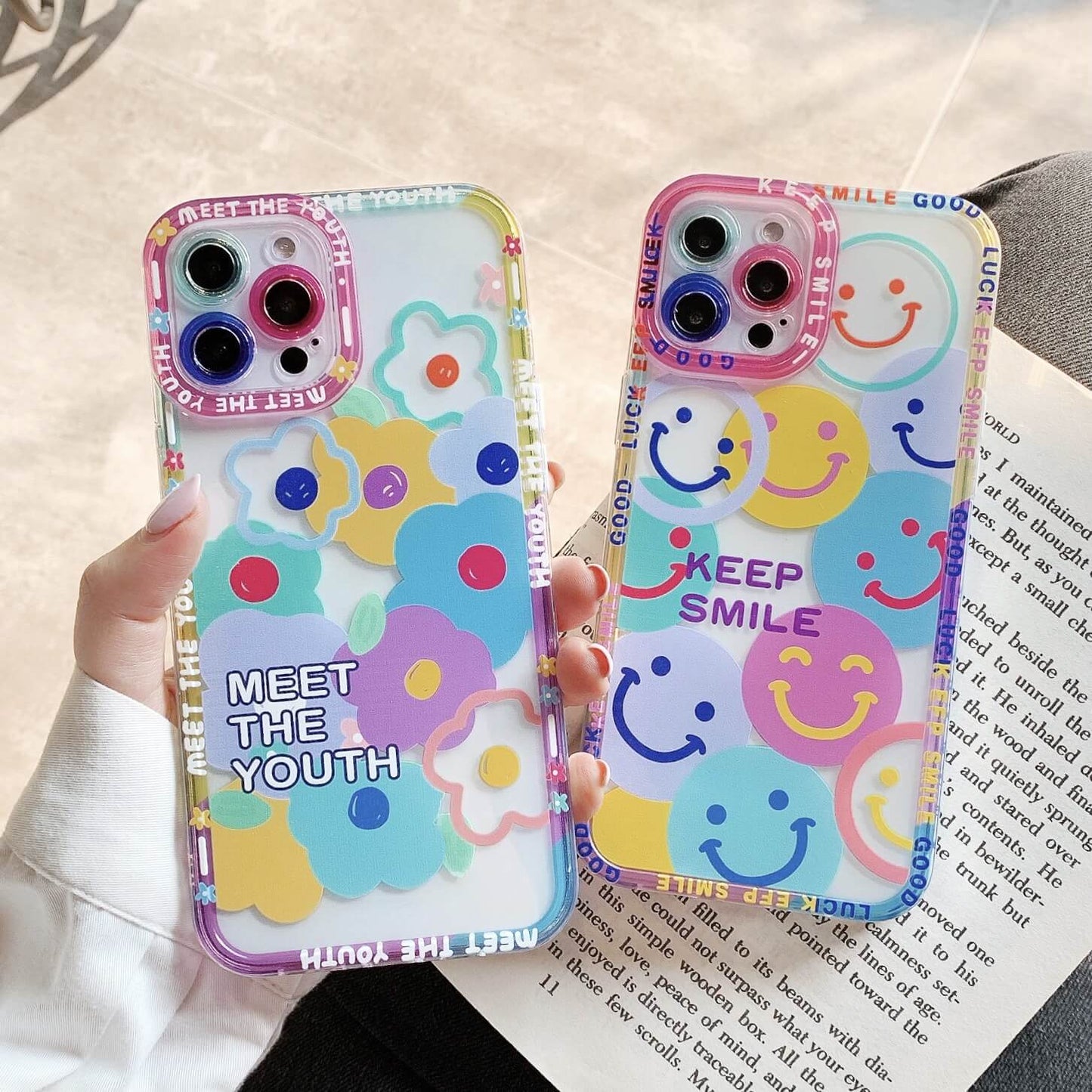 Lanière de sangle de sourire de fleurs colorées Coque et skin adhésive iPhone