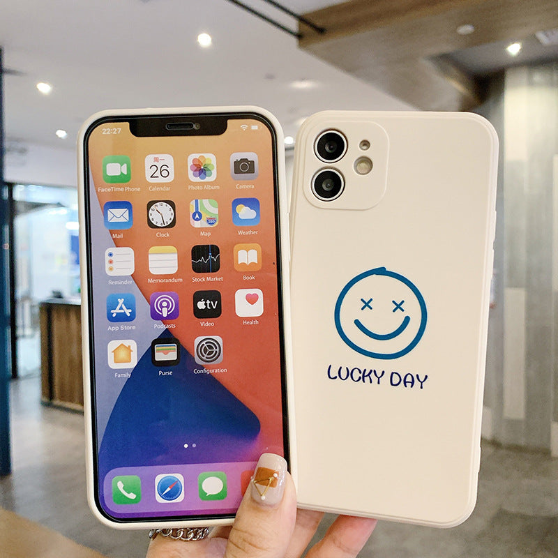 Funda suave de silicona para iPhone con cara sonriente de color sólido