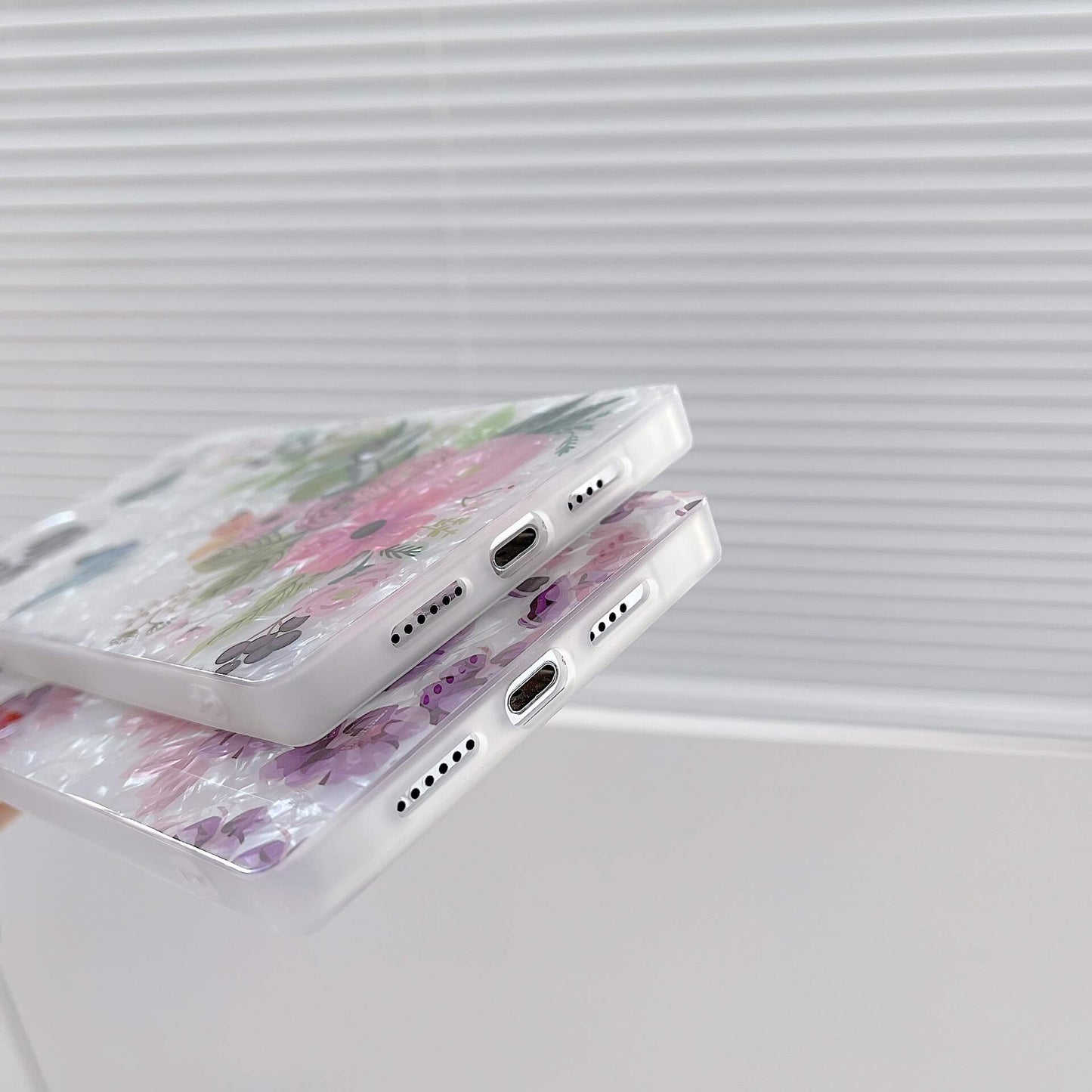 Vinilo o funda para iPhone Hoja de flores de patrón de concha de colores cuadrados