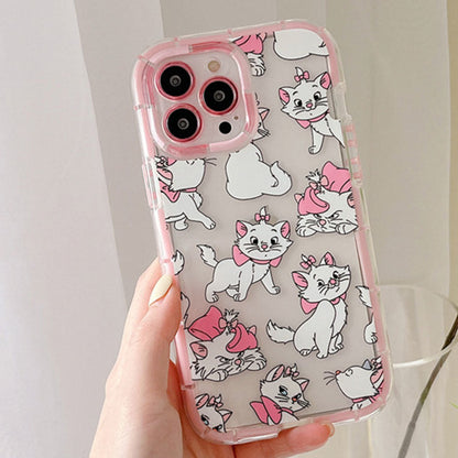 Funda transparente para iPhone de dibujos animados lindo gato rosa Kawaii