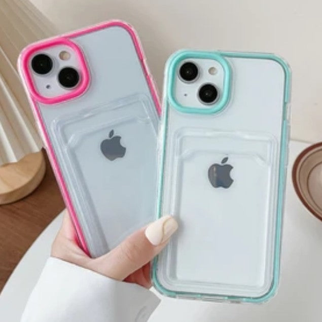 Porte-cartes transparent souple compatible avec coque iPhone