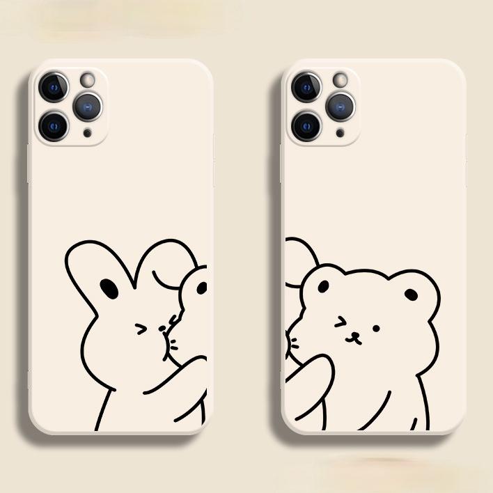 Funda de silicona suave para iPhone de pareja de osos lindos de dibujos animados