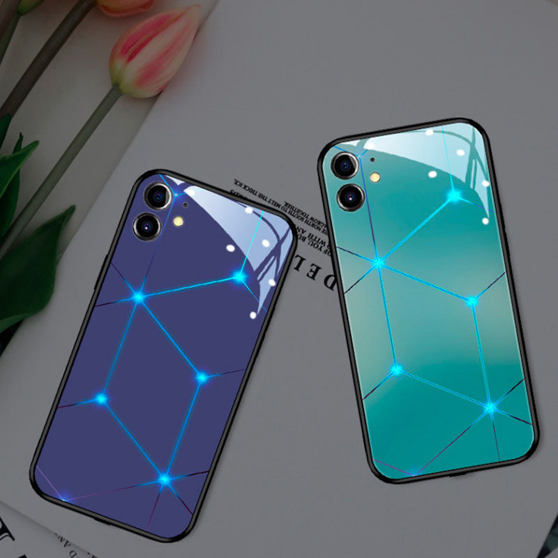 Fashion Gradient Starry Sky Light Up Remind Incoming Call Temne Capered Glass iPhone Case