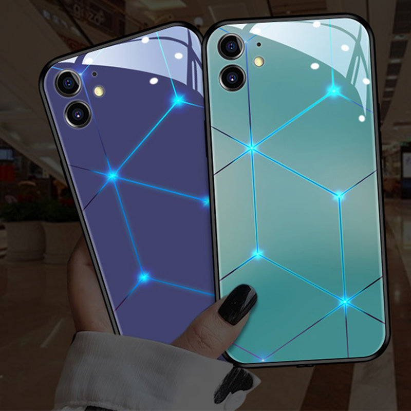 Fashion Gradient Starry Sky Light Up Remind Incoming Call Temne Capered Glass iPhone Case