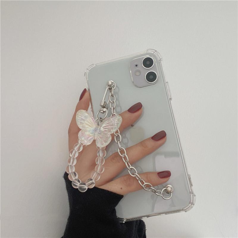 Vinilo o funda para iPhone Suave transparente con pulsera colgante de mariposa