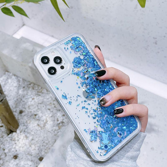 Coque iPhone en silicone Quicksand à paillettes bleues