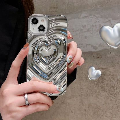 Electroplate 3D Love Heart Water Ripple Pattern Compatible with iPhone Case