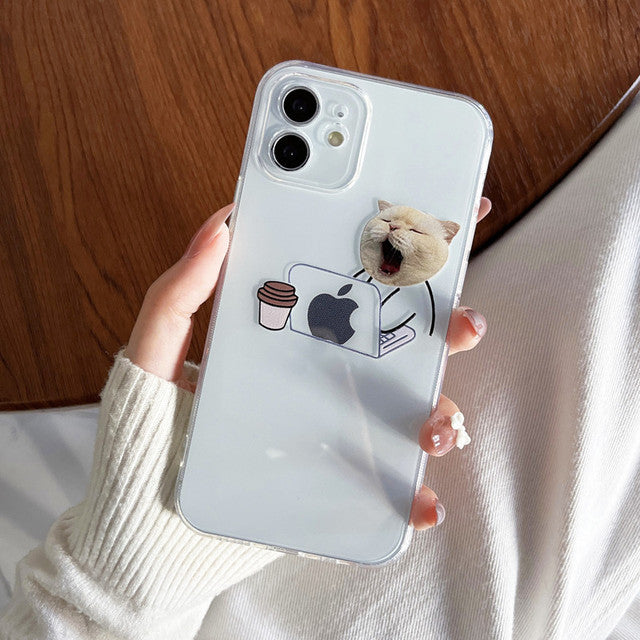 Vinilo o funda para iPhone Divertida caricatura de gatos y perros que trabajan transparente compatible con iPhone