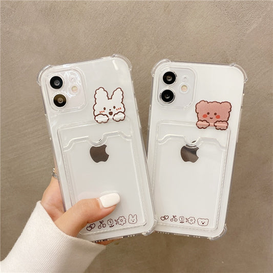 Cute Bear Cartoon Rabbit Shockproof Phone Case Cover Card Holder