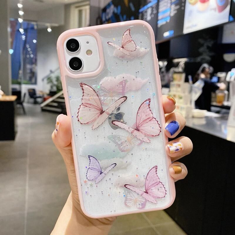 Vinilo o funda para iPhone anticaída suave con mariposa láser brillante