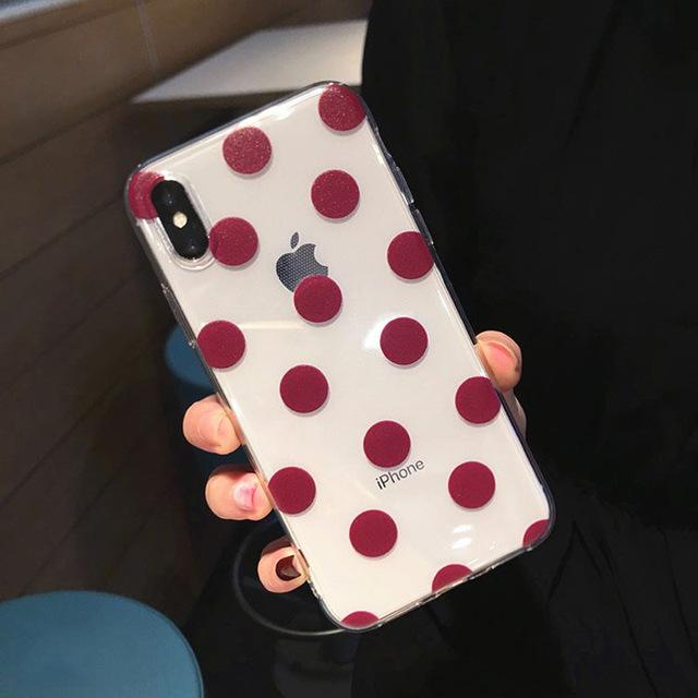 Vinilo o funda para iPhone de TPU suave con corazón de amor de lunares rojos lindos