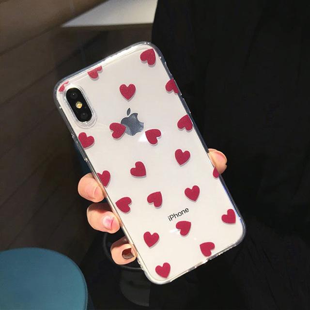 Cute Red Polaka Dot Love Heart Soft TPU iPhone Case