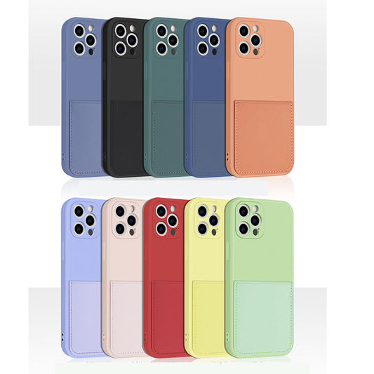 Estuche suave para iPhone con correa de tarjeta de silicona líquida de lujo