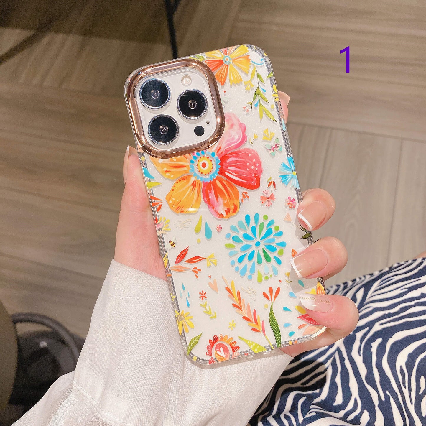 Transparent Painted Flowers Electroplating Lens Frame Clear iPhone Case