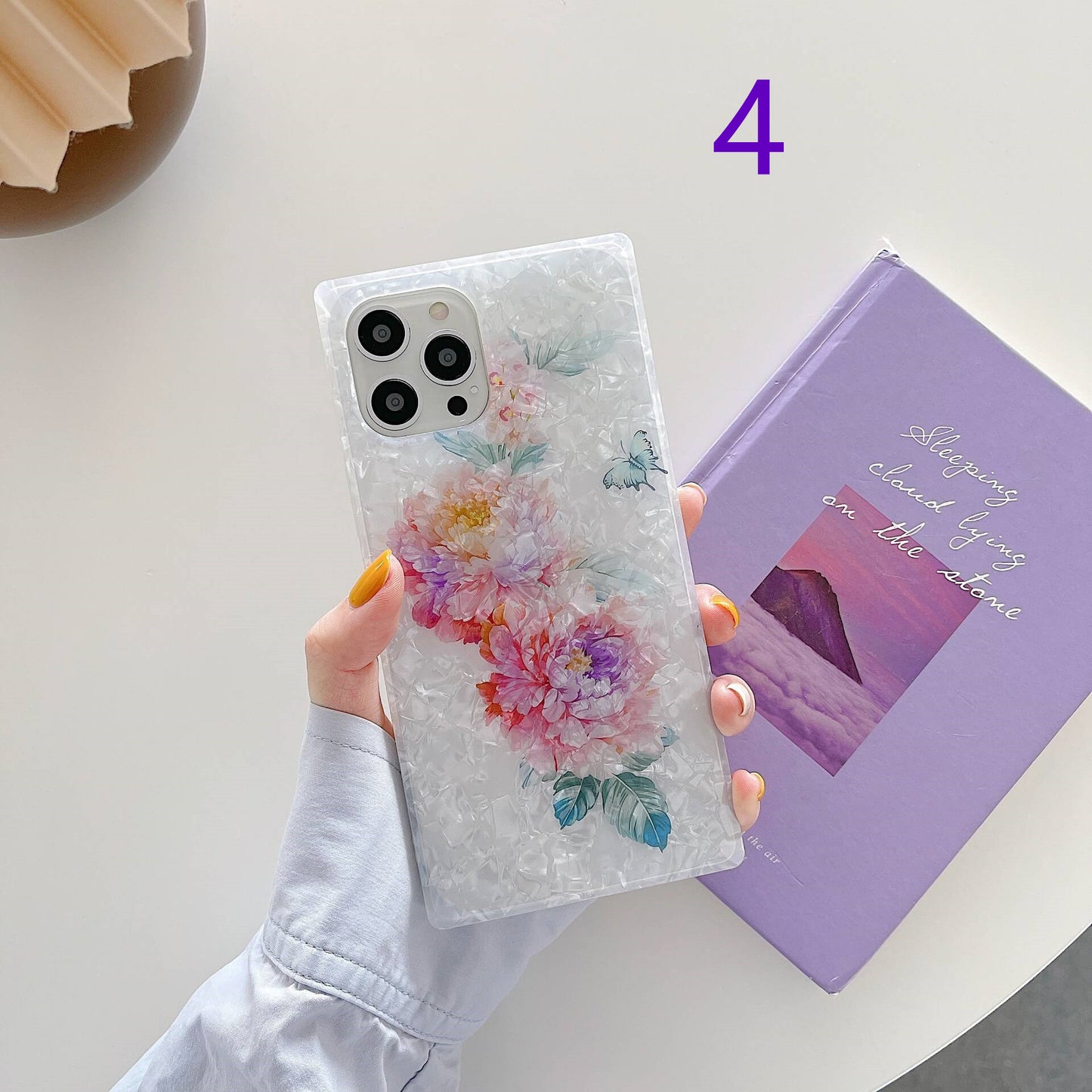 Vinilo o funda para iPhone Hoja de flores de patrón de concha de colores cuadrados