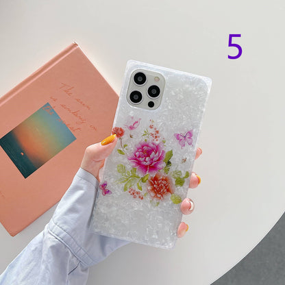 Vinilo o funda para iPhone Hoja de flores de patrón de concha de colores cuadrados