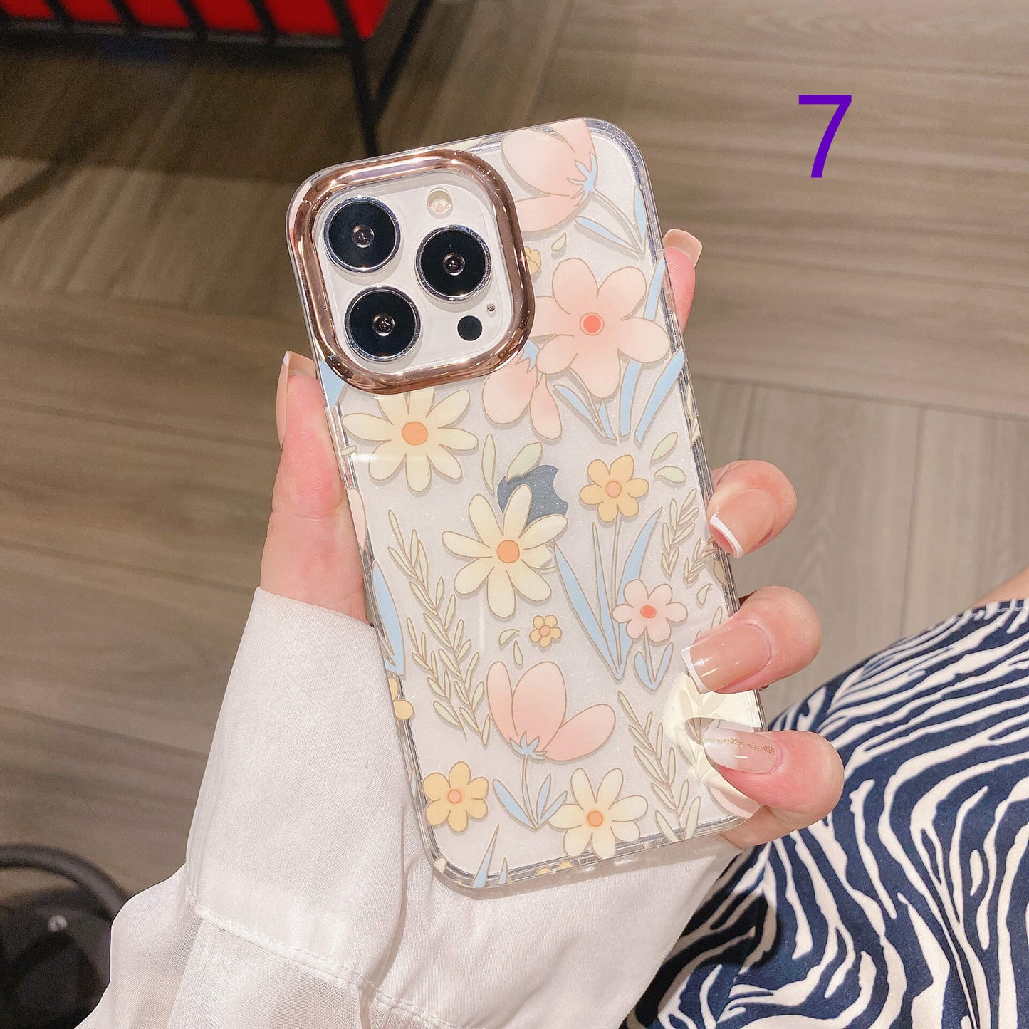 Transparent Painted Flowers Electroplating Lens Frame Clear iPhone Case