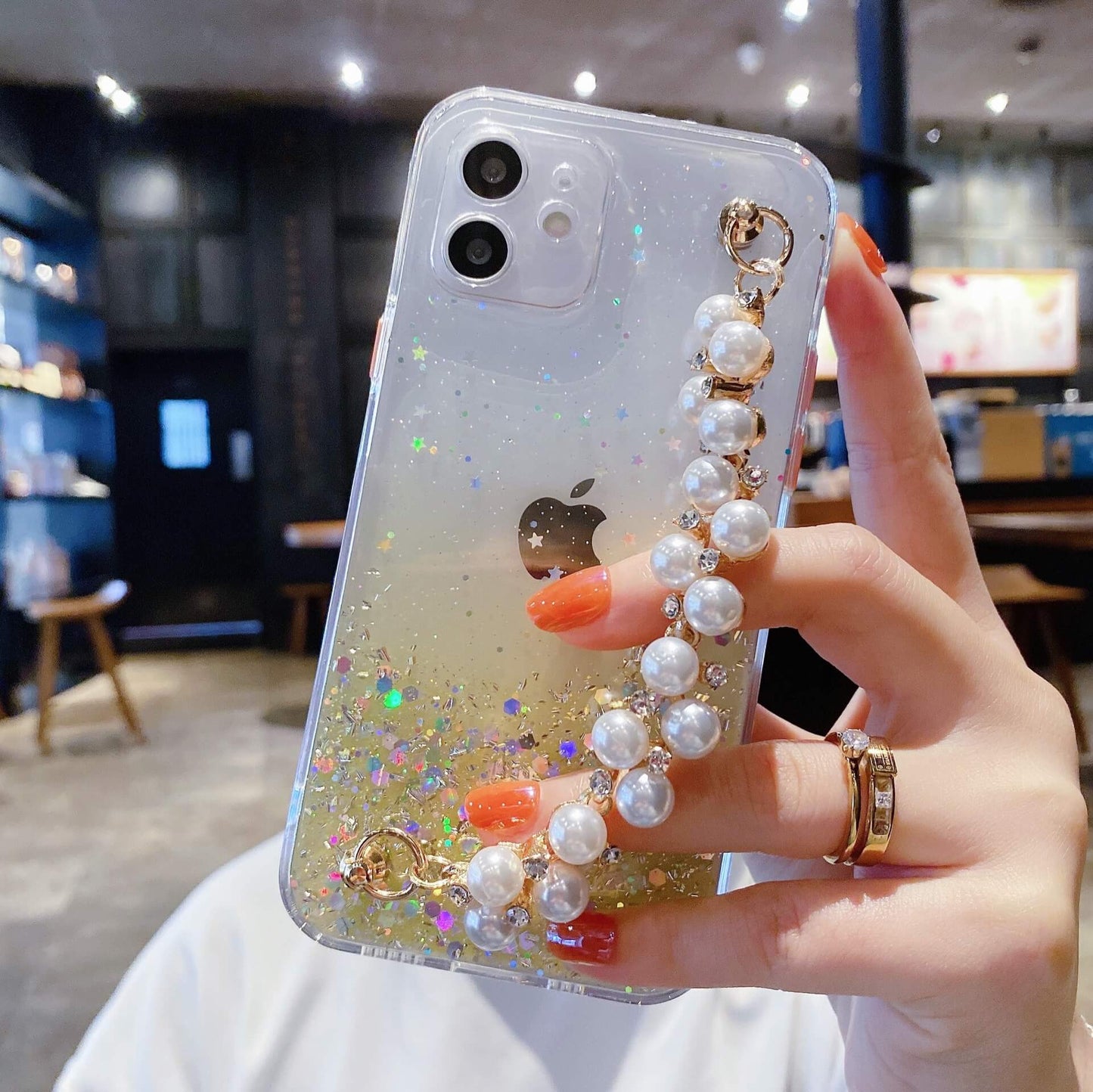 Vinilo o funda para iPhone Pulsera de perlas con purpurina degradada Bling Clear