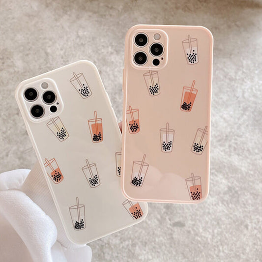 Thé au lait de bande dessinée latérale Coque et skin adhésive iPhone