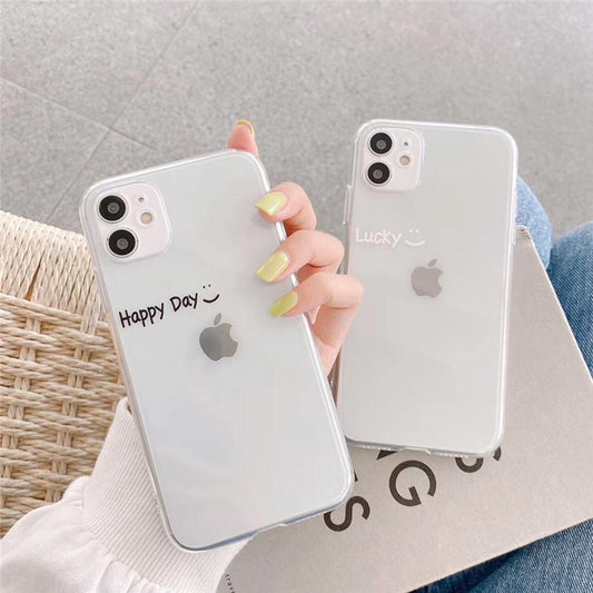 Lucky Happy Day Letters Coque souple transparente pour iPhone