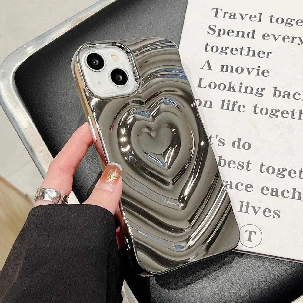 Electroplate 3D Love Heart Water Ripple Pattern Compatible con iPhone Case