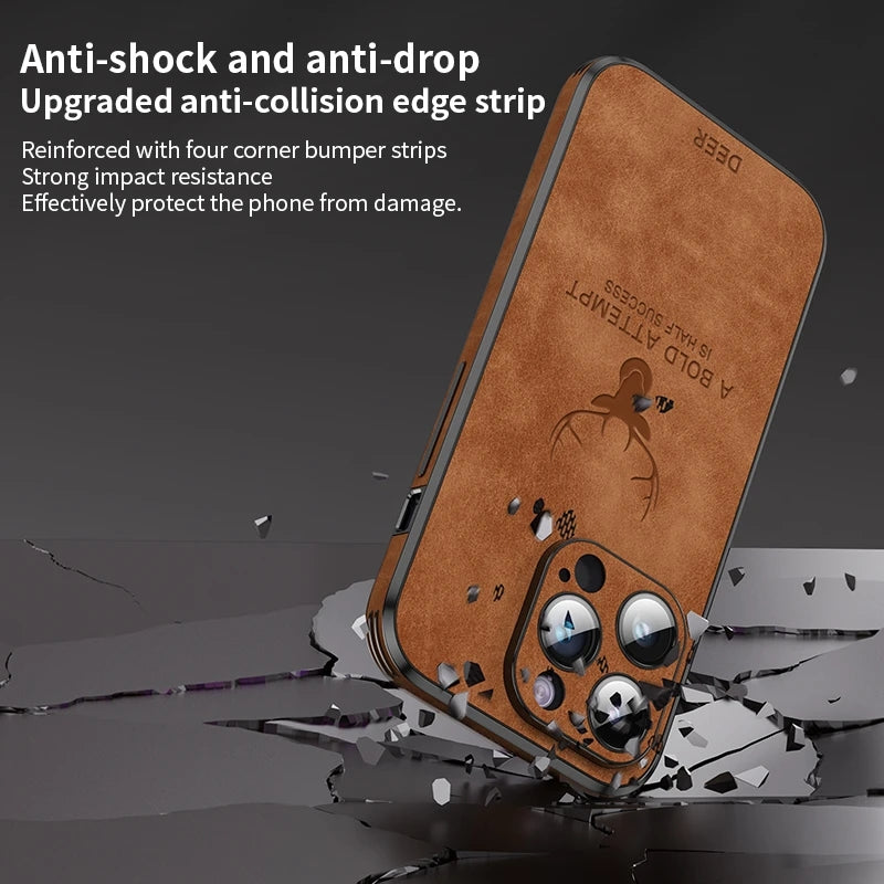 Funda de cuero de ciervo de lujo compatible con iPhone