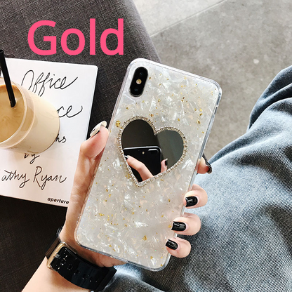 Love Shape Strass Selfie Mirror Shell Glitter Coque souple pour iPhone