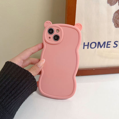 Funda ondulada con orejas de corazón de amor de oso compatible con iPhone