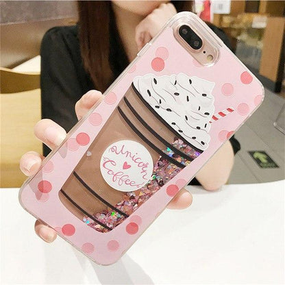 Luxury Cute Drink Bottle Ice Cream Glitter Star Dynamic Liquid Quicksand iPhone Case