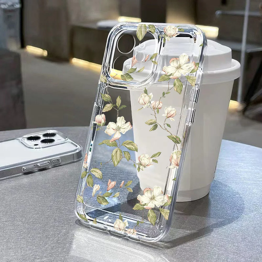S23dcb2945a0c4bb79c7e07ee18a1008cO.webp Flower Phone Case For iPhone 16 Pro 13 15 11 12 14 17 Pro Max 16E XR 7 8 SE XS Shockproof Transparent Cover Silicone Soft Fundas