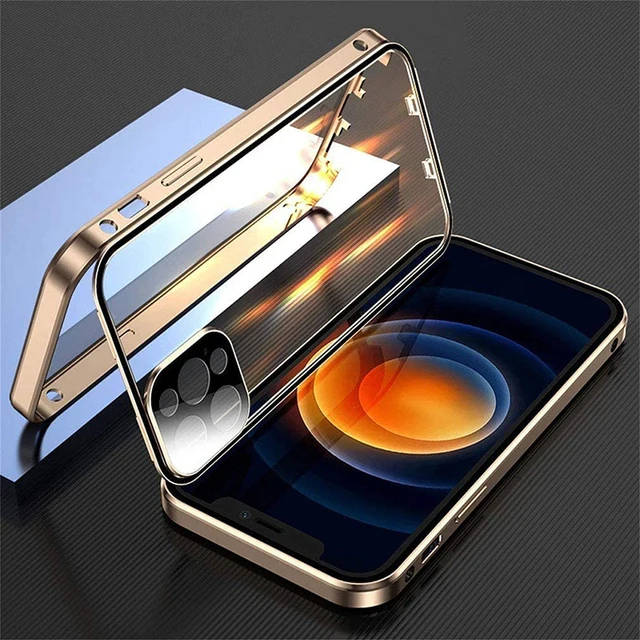 360 ° Full Protection Metal Magnetic Double-Sided Glass Snap Lock Phone Case For iPhone 16 Pro Max 14 11 12 13 15 Pro Max Cover