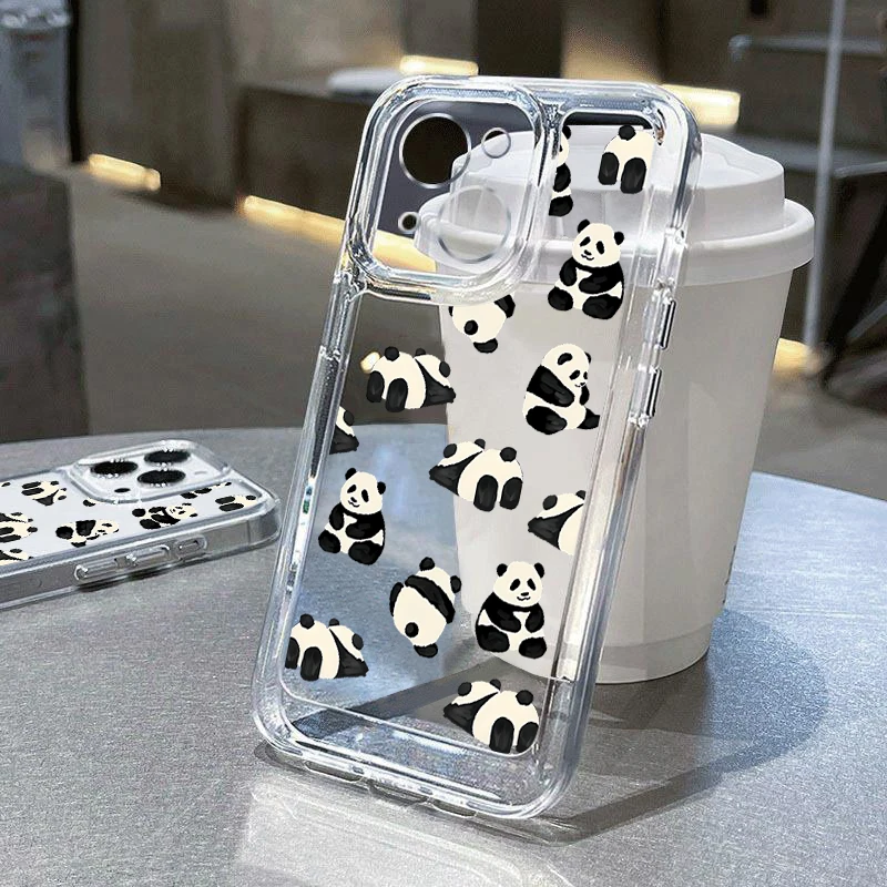 Cute Little Panda Phone Case For iPhone Air 16e 17 Pro 16 15 14 Pro Max Plus 13 12 11 Pro Shockproof Clear Soft Silicone Cover