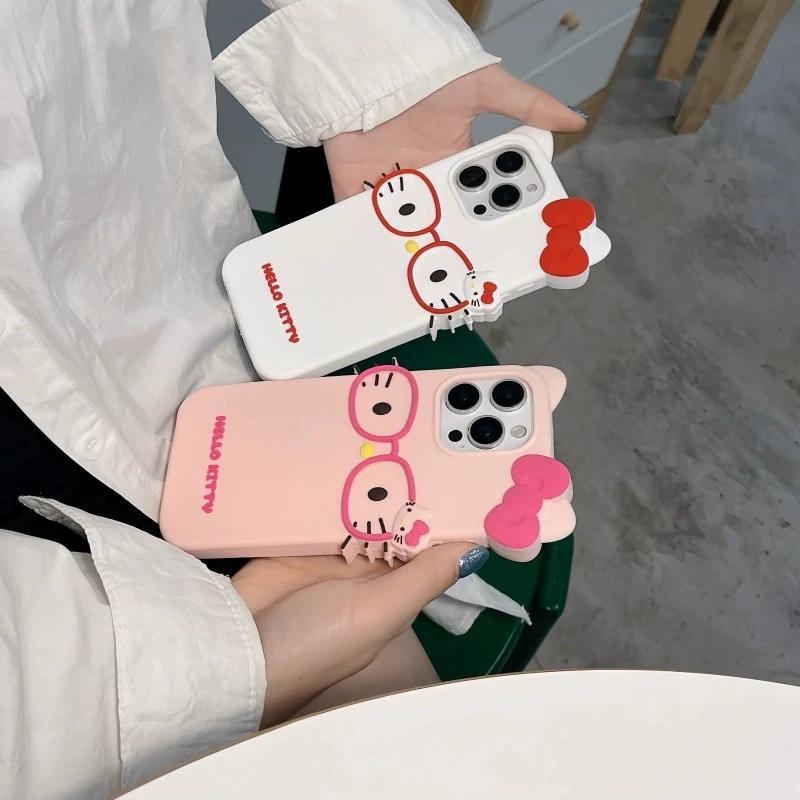 Glasses Kitty Cute Cartoon Cat Case For iPhone 17 16 15 14 13 12 11 Pro Max Plus 6 7 8 Plus Silicone Soft Cover Case