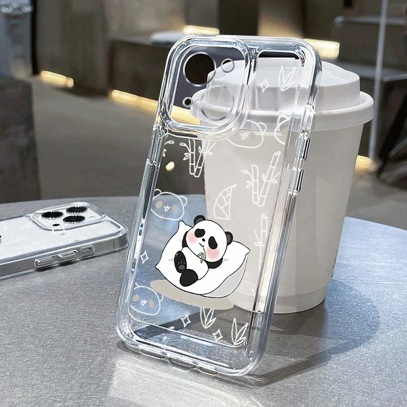 Cute Little Panda Phone Case For iPhone Air 16e 17 Pro 16 15 14 Pro Max Plus 13 12 11 Pro Shockproof Clear Soft Silicone Cover