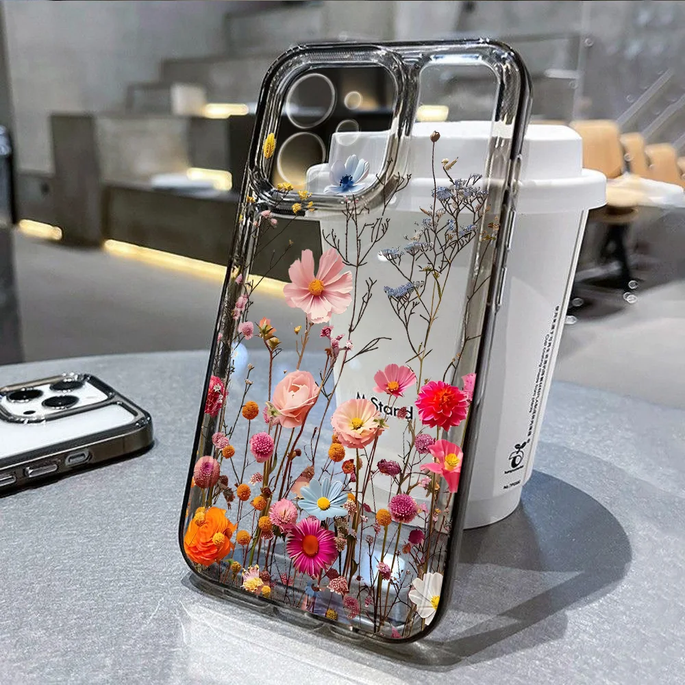 S61cd9b36178e49cd92745f831661d23db.webp Flower Phone Case For iPhone 16 Pro 13 15 11 12 14 17 Pro Max 16E XR 7 8 SE XS Shockproof Transparent Cover Silicone Soft Fundas