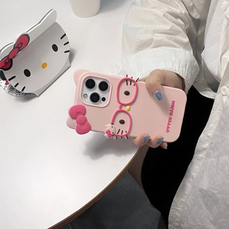 Glasses Kitty Cute Cartoon Cat Case For iPhone 17 16 15 14 13 12 11 Pro Max Plus 6 7 8 Plus Silicone Soft Cover Case