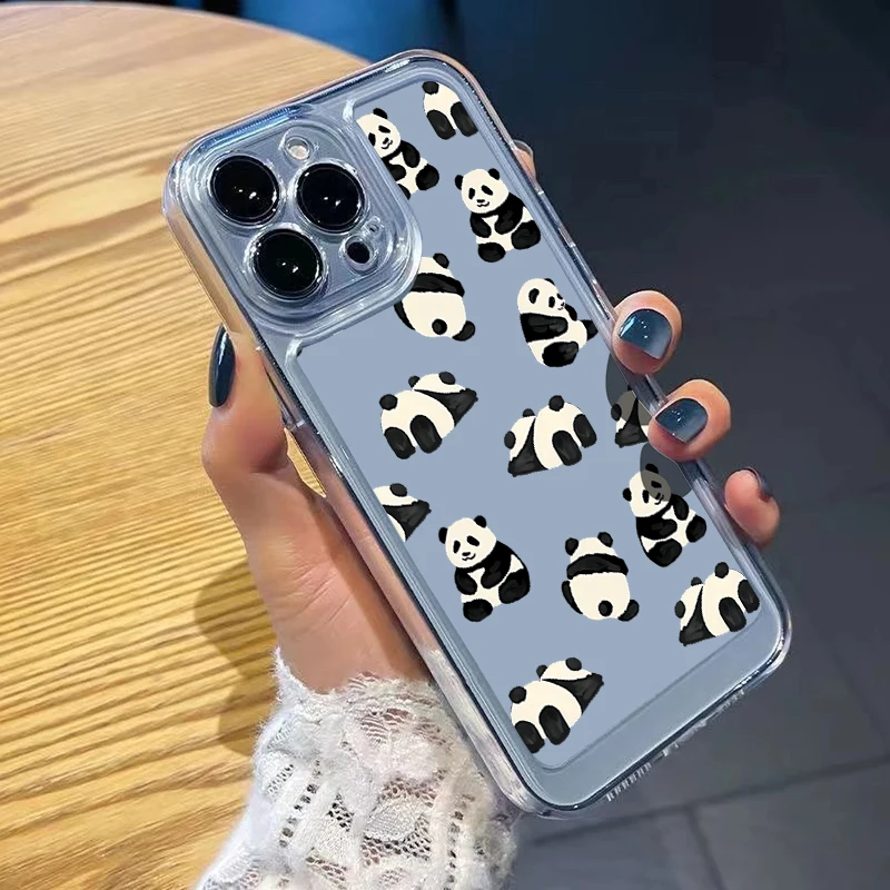 Cute Little Panda Phone Case For iPhone Air 16e 17 Pro 16 15 14 Pro Max Plus 13 12 11 Pro Shockproof Clear Soft Silicone Cover