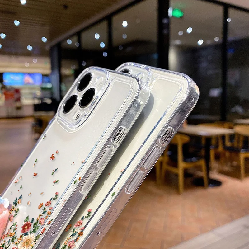Saddfca7197cd4117a07ee1c3dc1e2c04e.webp Flower Phone Case For iPhone 16 Pro 13 15 11 12 14 17 Pro Max 16E XR 7 8 SE XS Shockproof Transparent Cover Silicone Soft Fundas