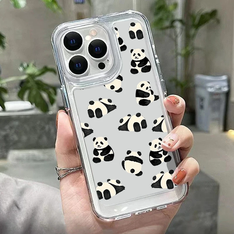 Cute Little Panda Phone Case For iPhone Air 16e 17 Pro 16 15 14 Pro Max Plus 13 12 11 Pro Shockproof Clear Soft Silicone Cover