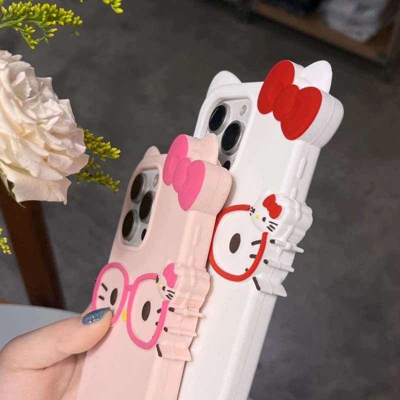 Glasses Kitty Cute Cartoon Cat Case For iPhone 17 16 15 14 13 12 11 Pro Max Plus 6 7 8 Plus Silicone Soft Cover Case