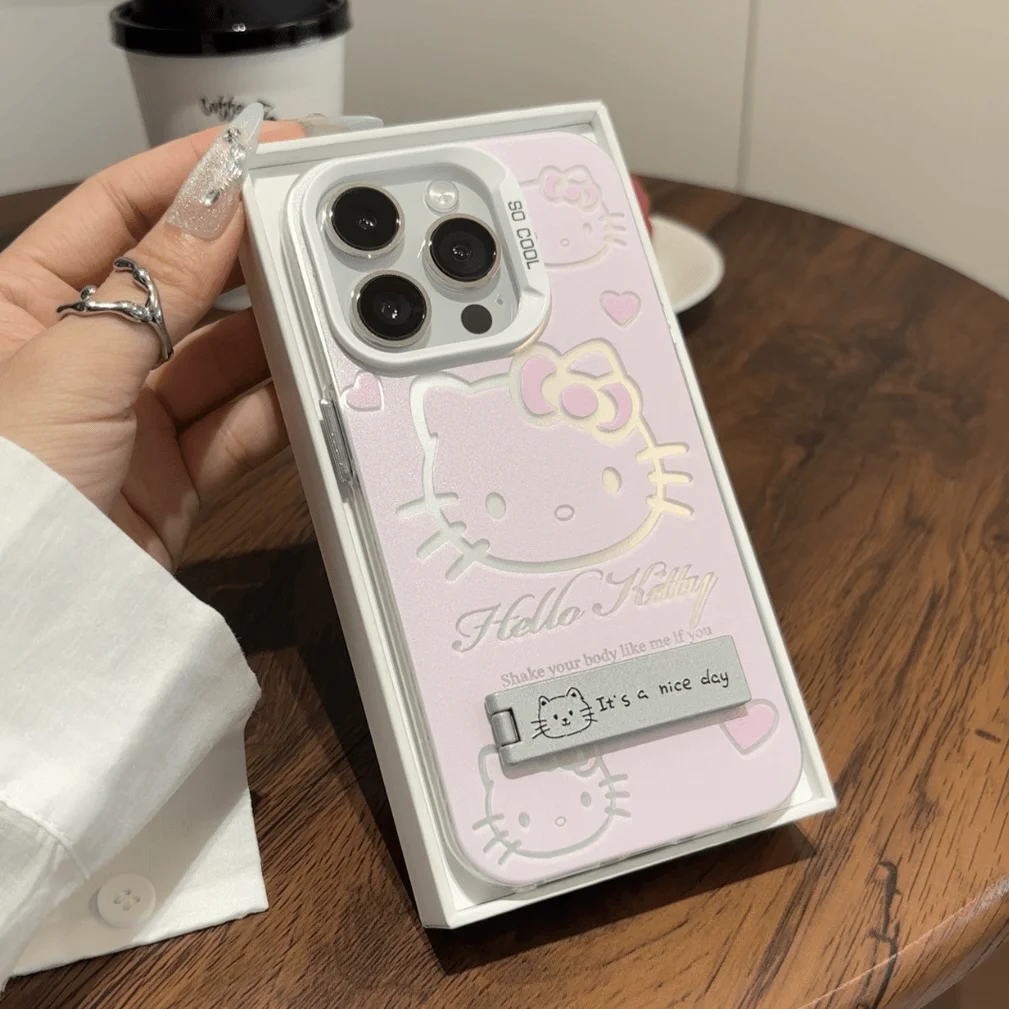 Sc11753887b3f4452867195f0860e2881H.webp Luxury Pink Kitty With Bracket Phone Case For iPhone 17 16 15 14 13 12 11 ProMax XR XS 8 Plus Soft Anti Drop Silicone Cover