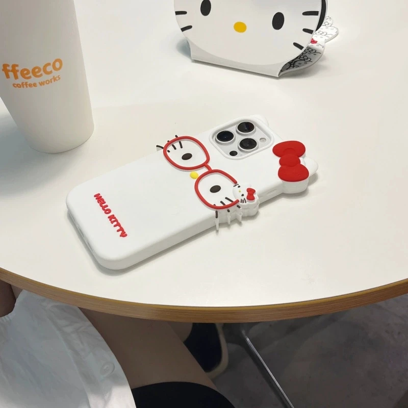 Glasses Kitty Cute Cartoon Cat Case For iPhone 17 16 15 14 13 12 11 Pro Max Plus 6 7 8 Plus Silicone Soft Cover Case