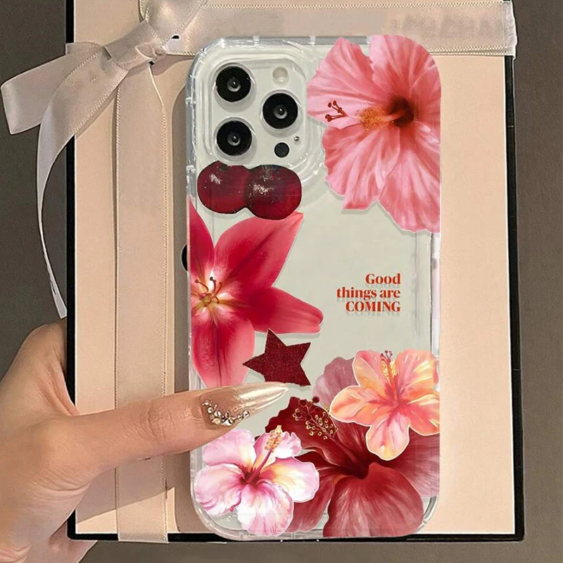 Se1008c9eff8646968aae048f7f378285c.webp Cherry Flower Print Clear Case For iPhone 17 Air 16 15 14 13 Pro Max 11 12 Mini X XR XS 7 8 Plus SE2 Stylish Shockproof Cover