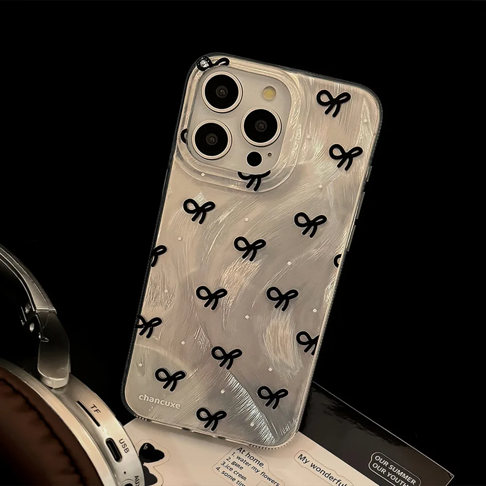 Luxury Laser Silver Bow knot Case for iPhone 17 Air 16 15 14 13 12 11 Pro Max Plus 16E 7 8 SE2 X XS XR Shockproof Bumper Fundas