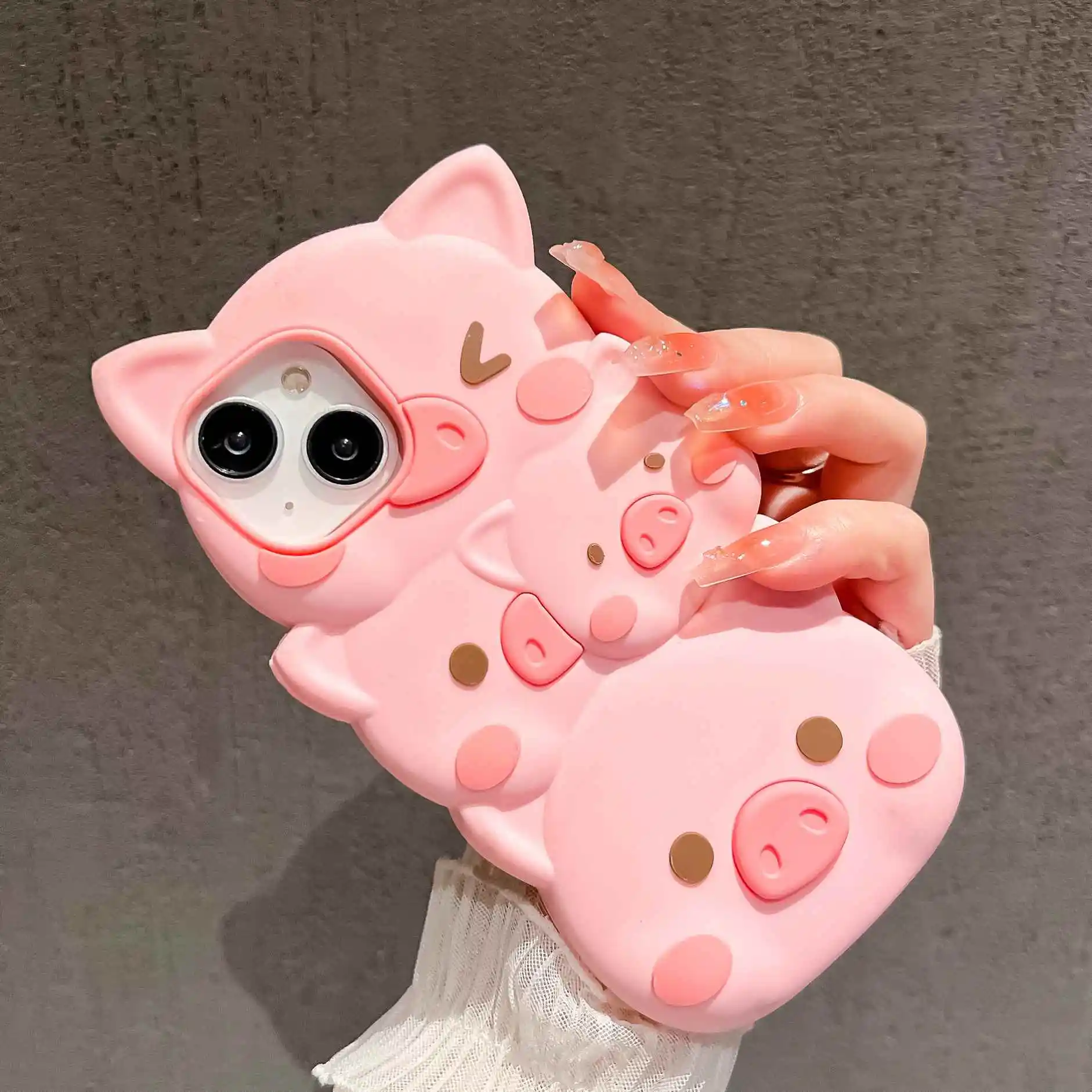 H146ebea22cee4750b1ec8cc8d12e3aff0.webp Customized Wholesale New PVC Pink Pig Epoxy Mobile Phone Case PVC Flexible Glue Cartoon Stereo Mobile Phone